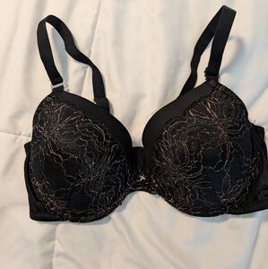 Black bra with floral gold accent
